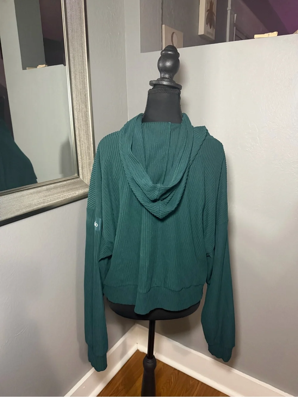 Alo Yoga Muse Ribbed Hoodie Midnight Green Soft Boxy Oversized XS